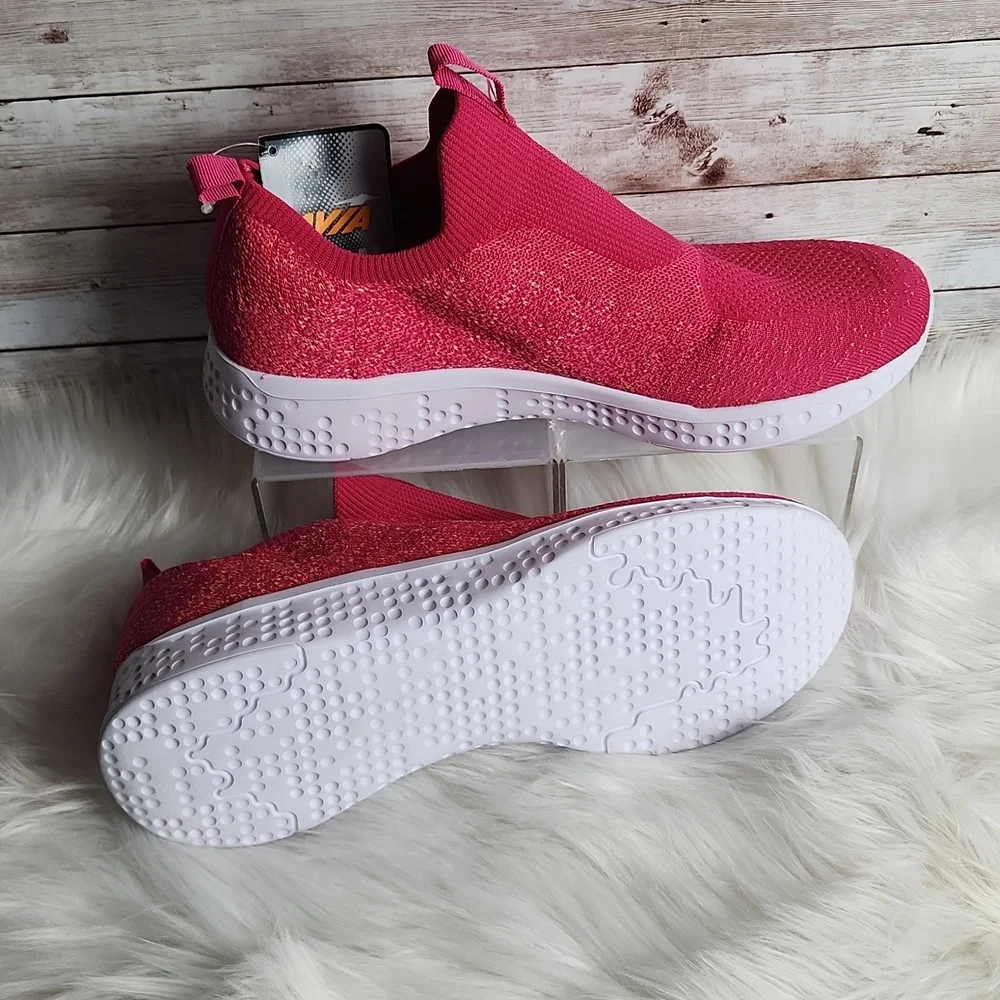 NWT, Avia, women's slip-on sneakers, Size 11W. Bright Pink w Orange - Picture 2 of 7
